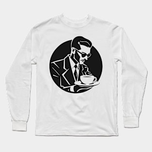 Male vintage coffee lover silhouette Long Sleeve T-Shirt